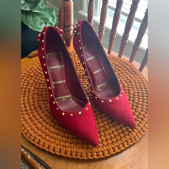 Elle Red Suede Studded Women's Heels - Picture 1 of 7